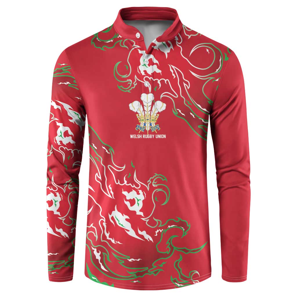 Custom Wales Rugby Pride Button Sweatshirt Cymru Three feathers Flame Fire Style