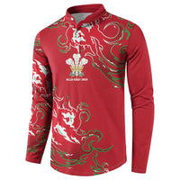Custom Wales Rugby Pride Button Sweatshirt Cymru Three feathers Flame Fire Style
