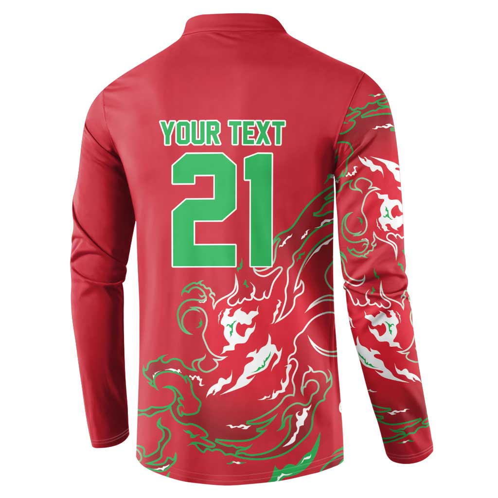 Custom Wales Rugby Pride Button Sweatshirt Cymru Three feathers Flame Fire Style