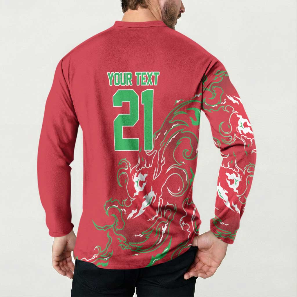 Custom Wales Rugby Pride Button Sweatshirt Cymru Three feathers Flame Fire Style