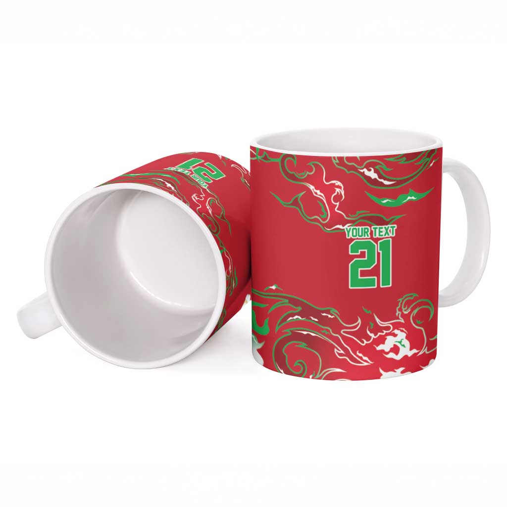 Custom Wales Rugby Pride Ceramic Mug Cymru Three feathers Flame Fire Style
