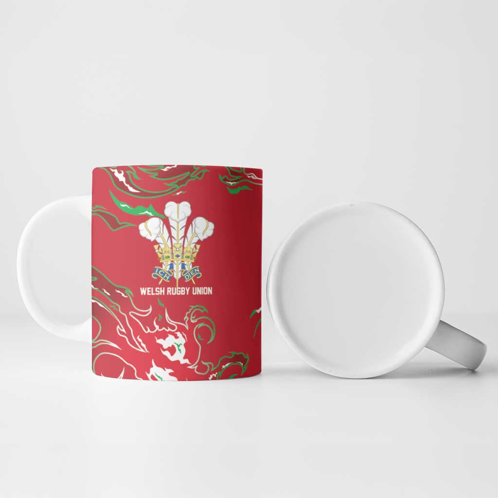 Custom Wales Rugby Pride Ceramic Mug Cymru Three feathers Flame Fire Style