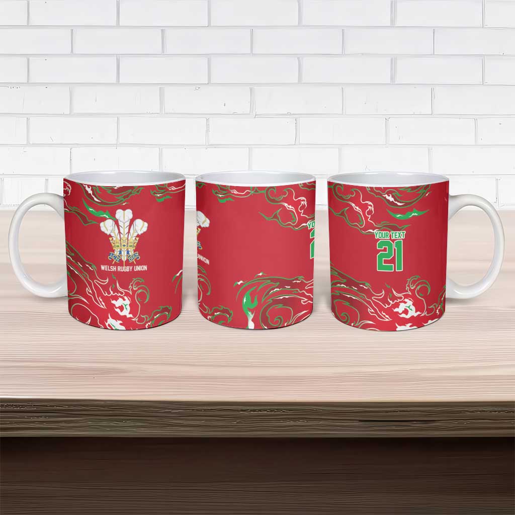 Custom Wales Rugby Pride Ceramic Mug Cymru Three feathers Flame Fire Style