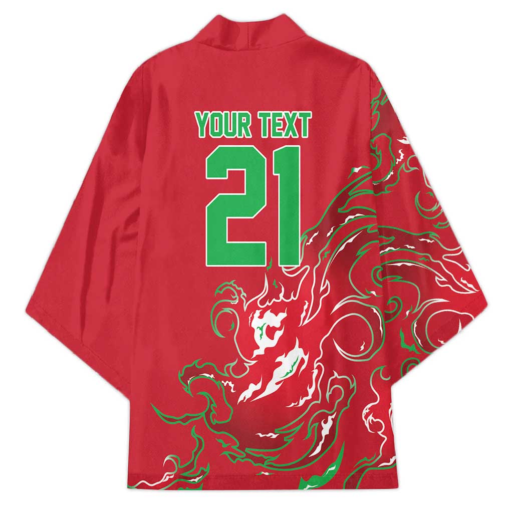 Custom Wales Rugby Pride Kimono Cymru Three feathers Flame Fire Style