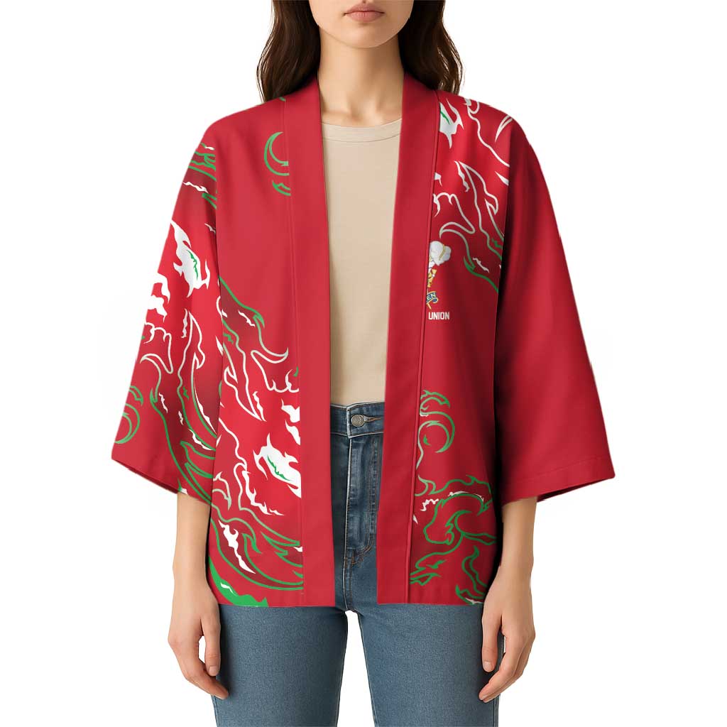Custom Wales Rugby Pride Kimono Cymru Three feathers Flame Fire Style