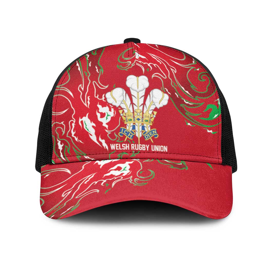 Wales Rugby Pride Mesh Trucker Cap Cymru Three feathers Flame Fire Style