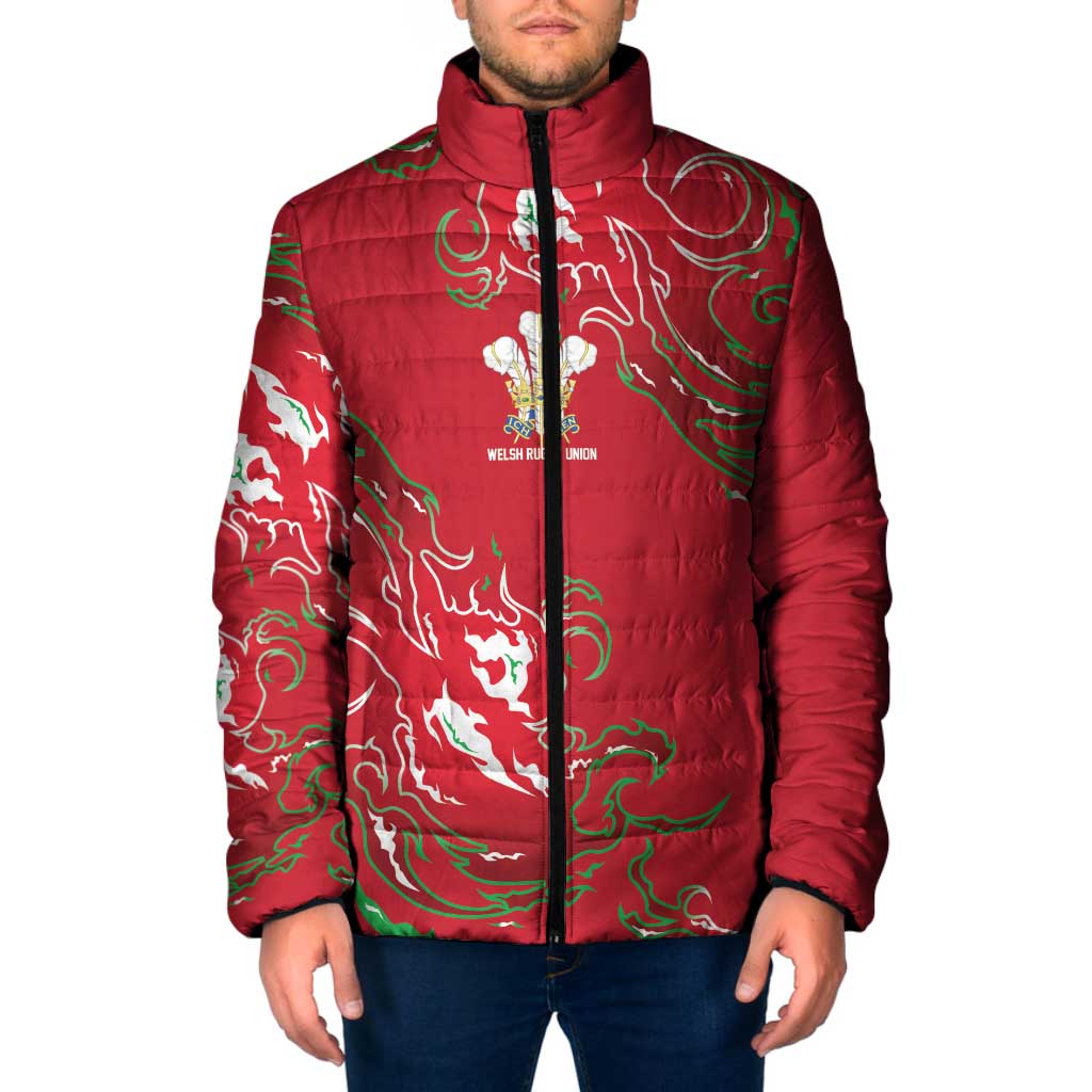 Custom Wales Rugby Pride Padded Jacket Cymru Three feathers Flame Fire Style
