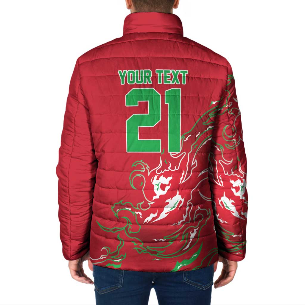 Custom Wales Rugby Pride Padded Jacket Cymru Three feathers Flame Fire Style