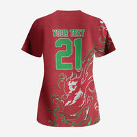 Custom Wales Rugby Pride Scrub Top Cymru Three feathers Flame Fire Style