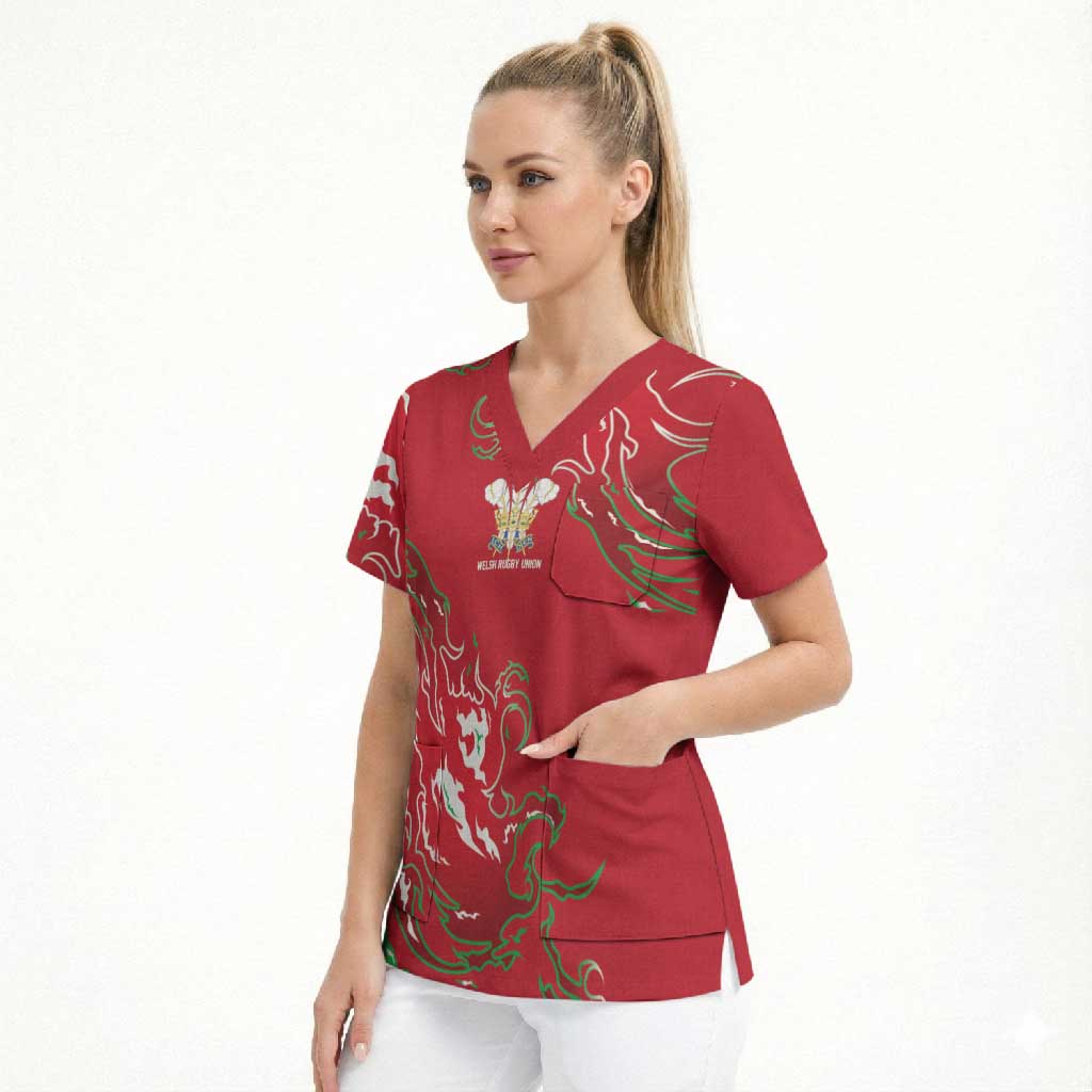 Custom Wales Rugby Pride Scrub Top Cymru Three feathers Flame Fire Style