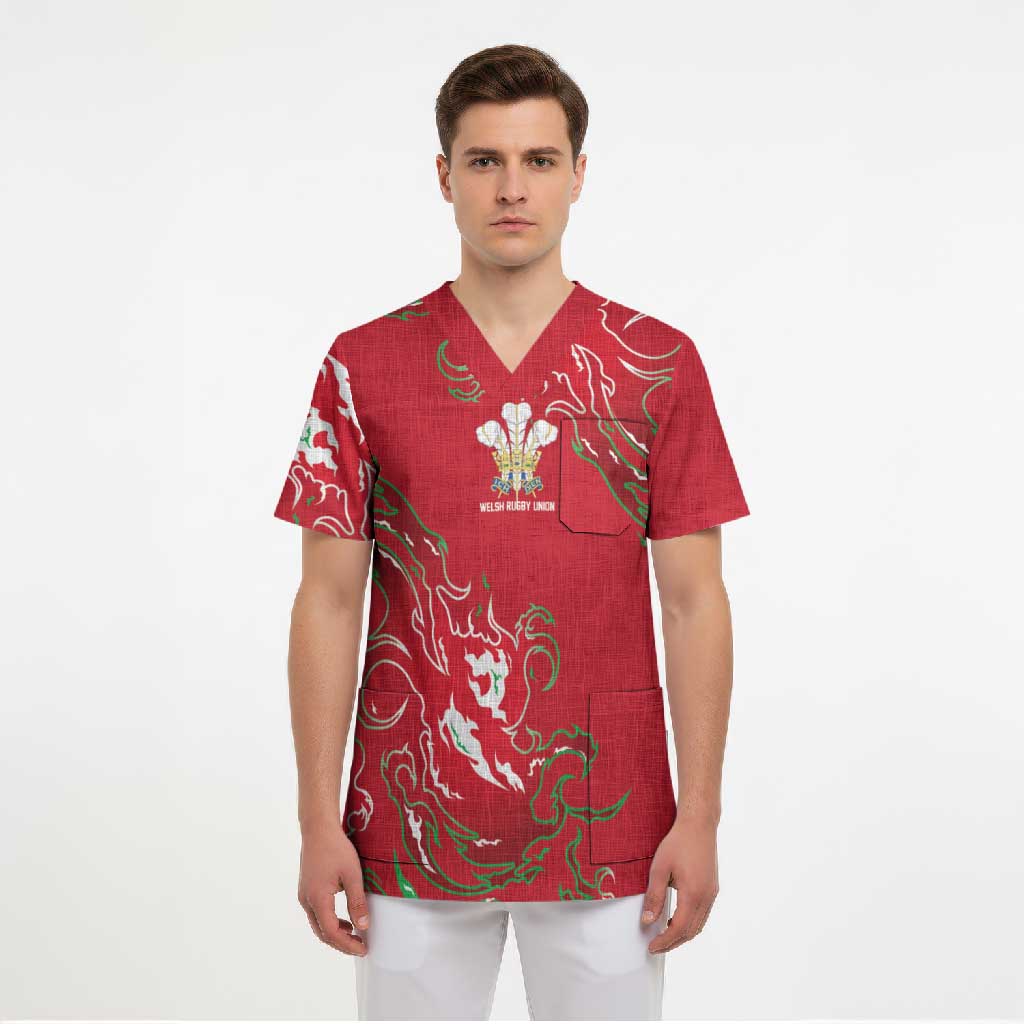 Custom Wales Rugby Pride Scrub Top Cymru Three feathers Flame Fire Style