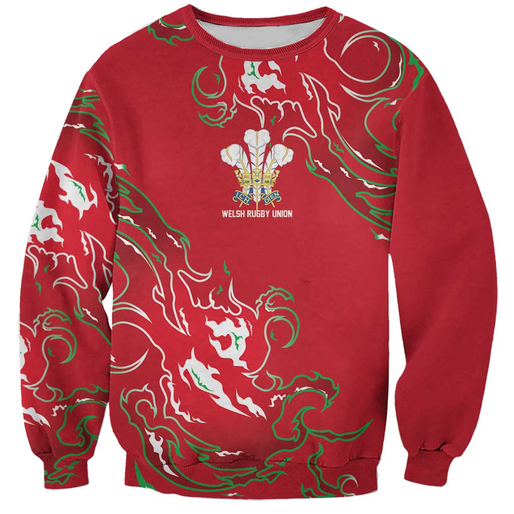 Custom Wales Rugby Pride Sweatshirt Cymru Three feathers Flame Fire Style
