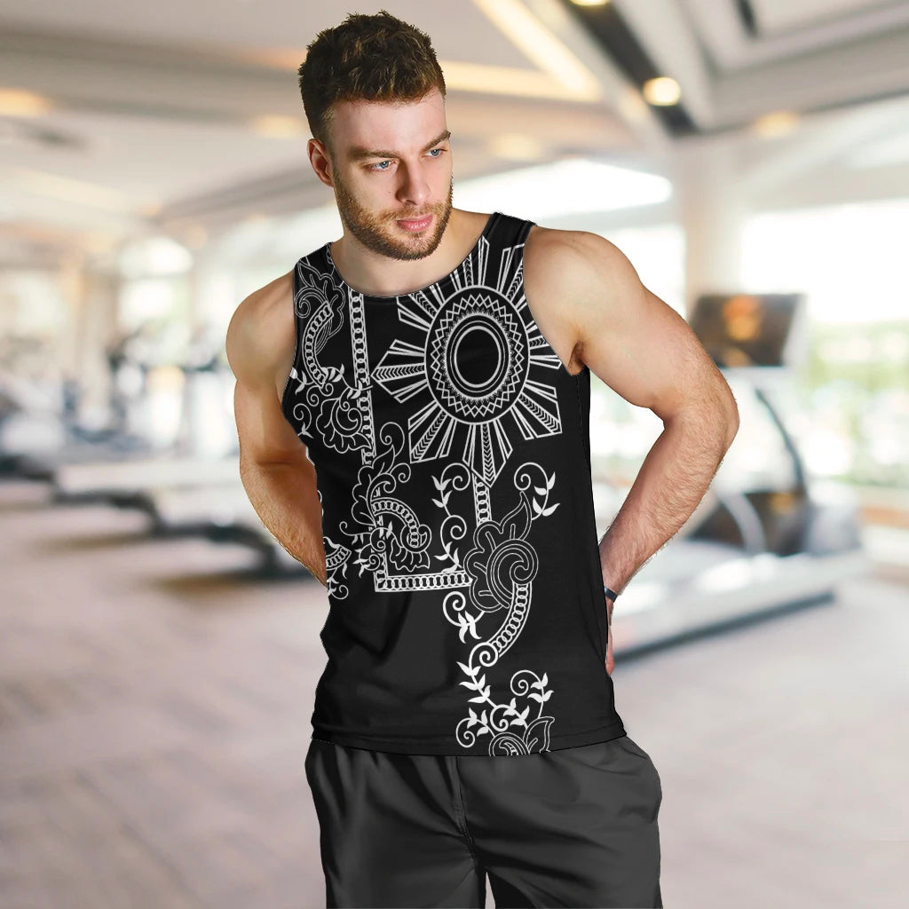 Filipino Sun Tribal Tattoo Men Tank Top Philippines Inspired Barong Simple Black - Wonder Print Shop