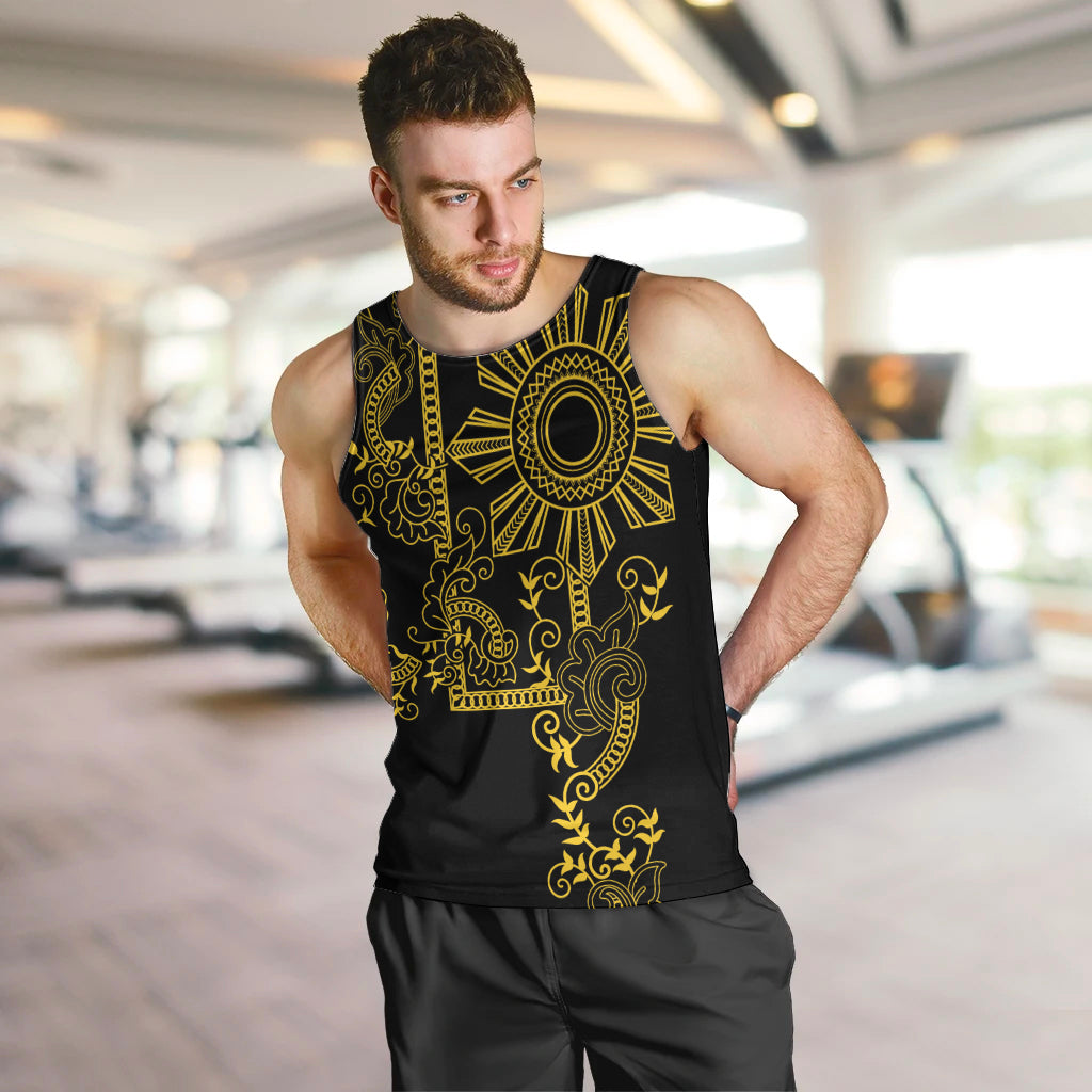 Filipino Sun Tribal Tattoo Men Tank Top Philippines Inspired Barong Simple Gold - Wonder Print Shop