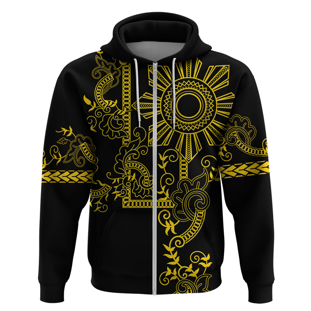 Filipino Sun Tribal Tattoo Zip Hoodie Philippines Inspired Barong Simple Gold - Wonder Print Shop