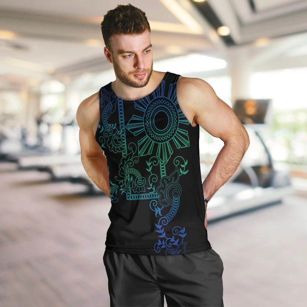 Filipino Sun Tribal Tattoo Men Tank Top Philippines Inspired Barong Blue Art - Wonder Print Shop