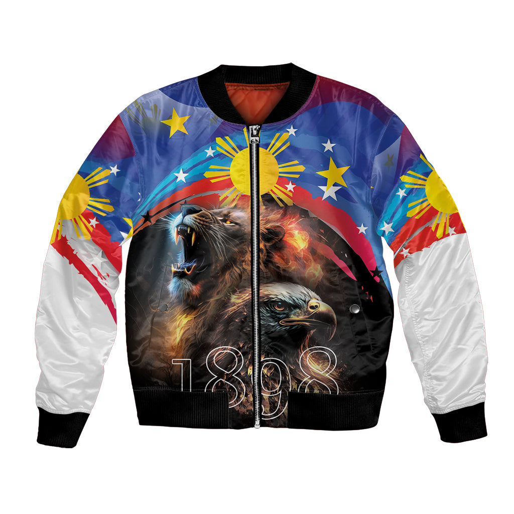 Unisex bomber jacket with colorful lion and eagle graphic, 1898, flag sleeves