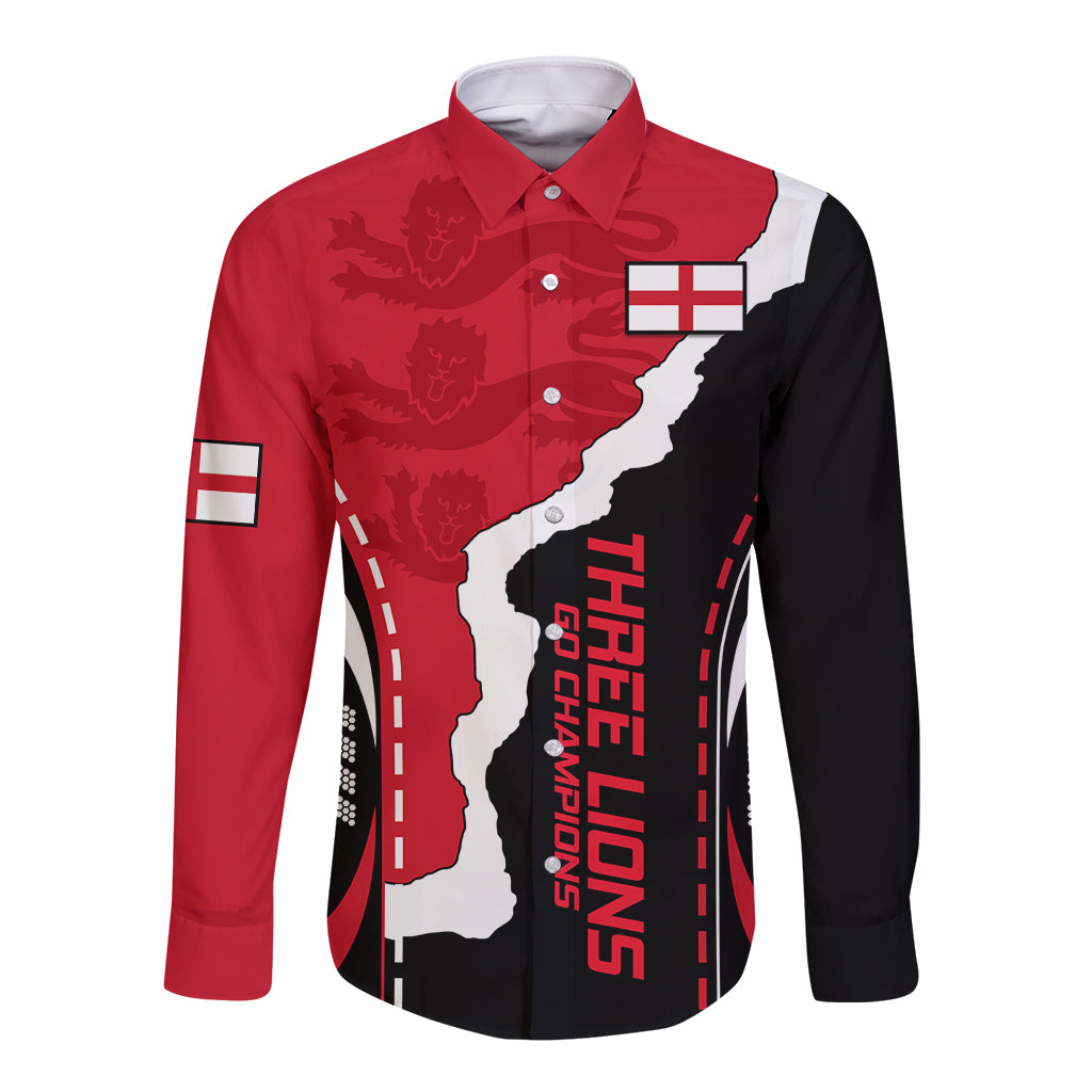 Red and black long-sleeve button shirt with England flag and lion graphic on front