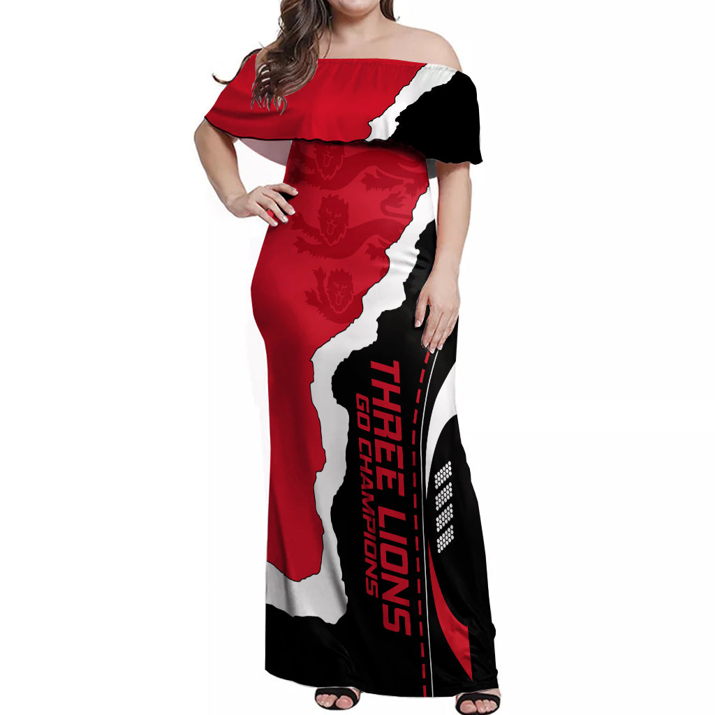 England Off Shoulder Maxi Dress The Three Lions Football Go Champions Red - Wonder Print Shop