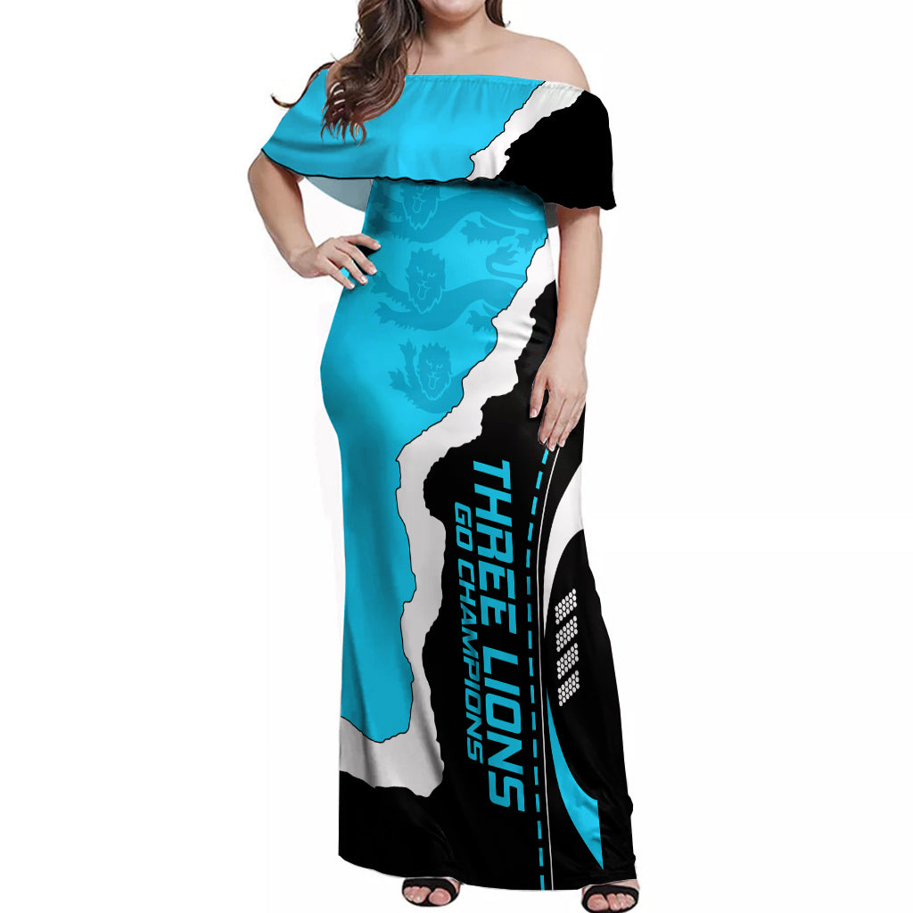 England Off Shoulder Maxi Dress The Three Lions Football Go Champions Blue - Wonder Print Shop