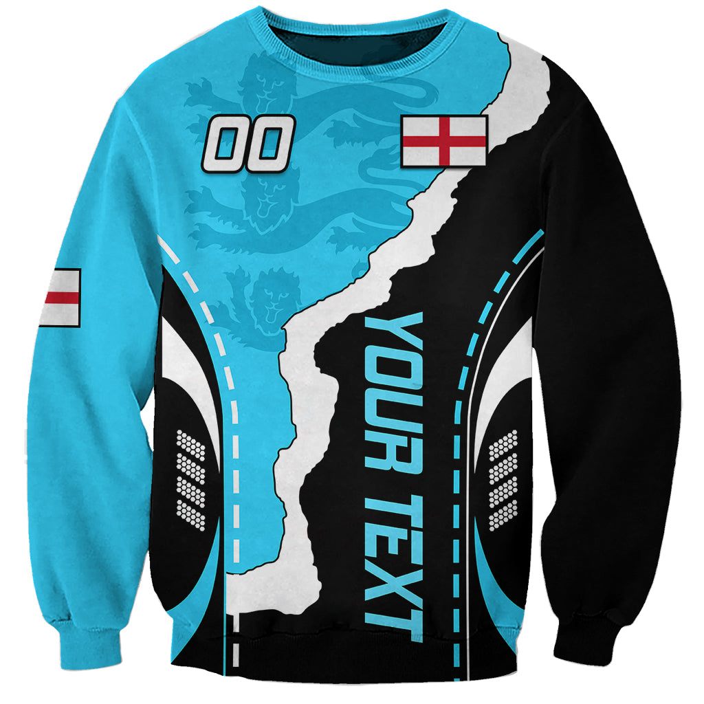 Blue and black football graphic sweatshirt with England flag and 'YOUR TEXT' print