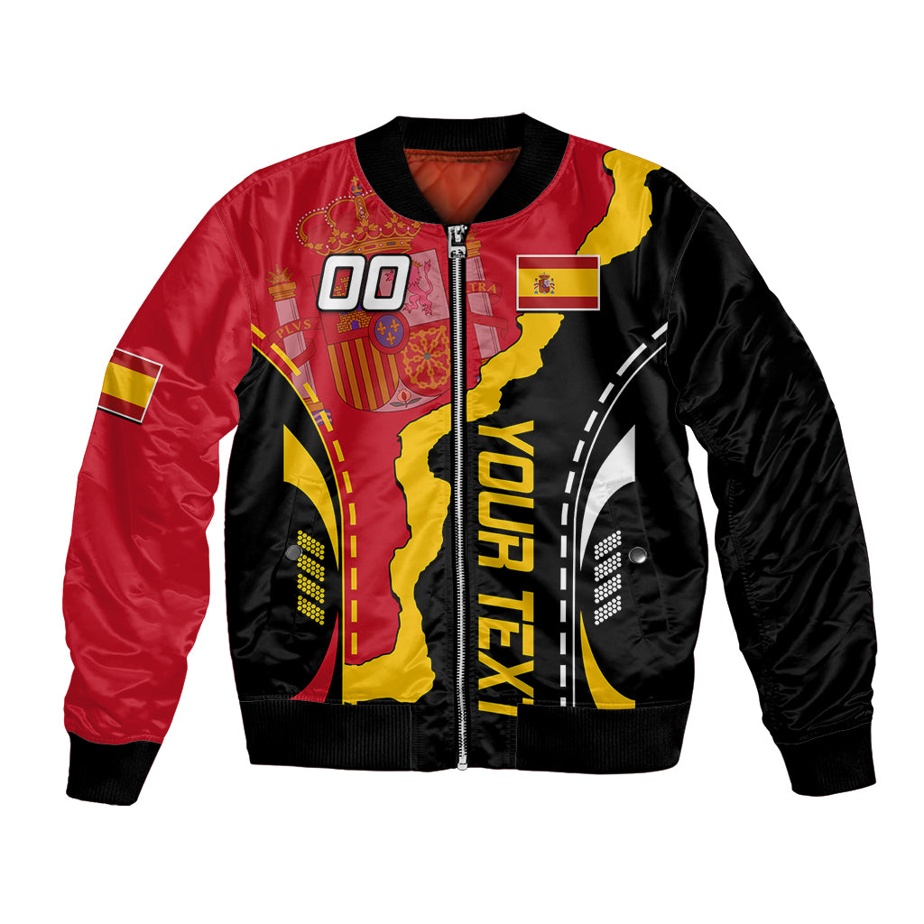 Unisex bomber jacket with red and black front graphic, zip-up and ribbed cuffs