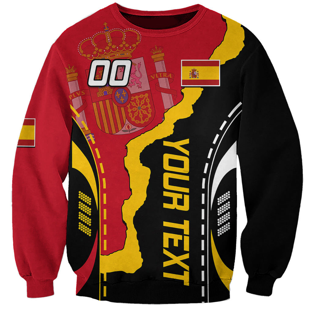 Unisex red and black Spain football sweatshirt with crest, 00 front graphic