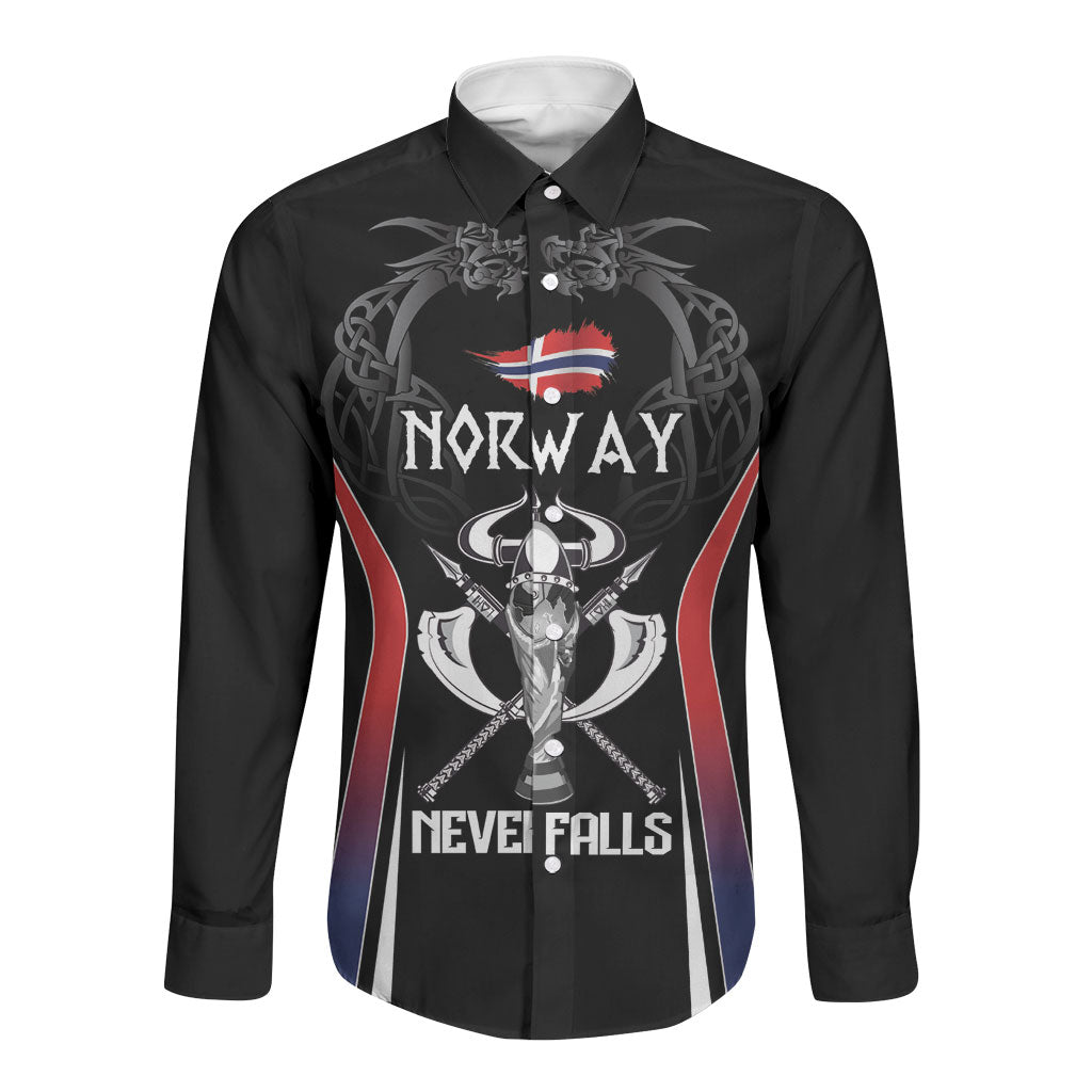 Custom Norway Viking Heritage Long Sleeve Button Shirt Norge Never Falls Quarterfinal Edition