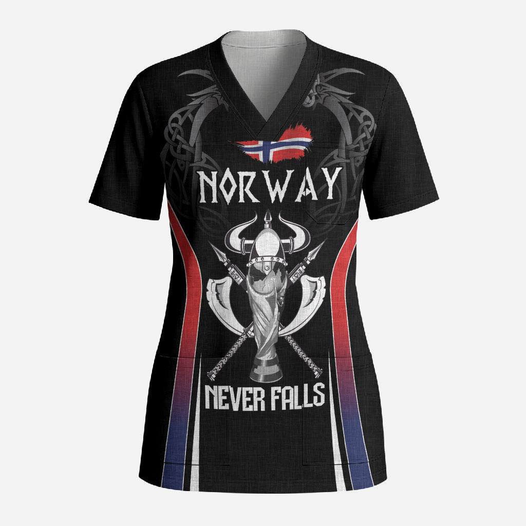 Custom Norway Viking Heritage Scrub Top Norge Never Falls Quarterfinal Edition