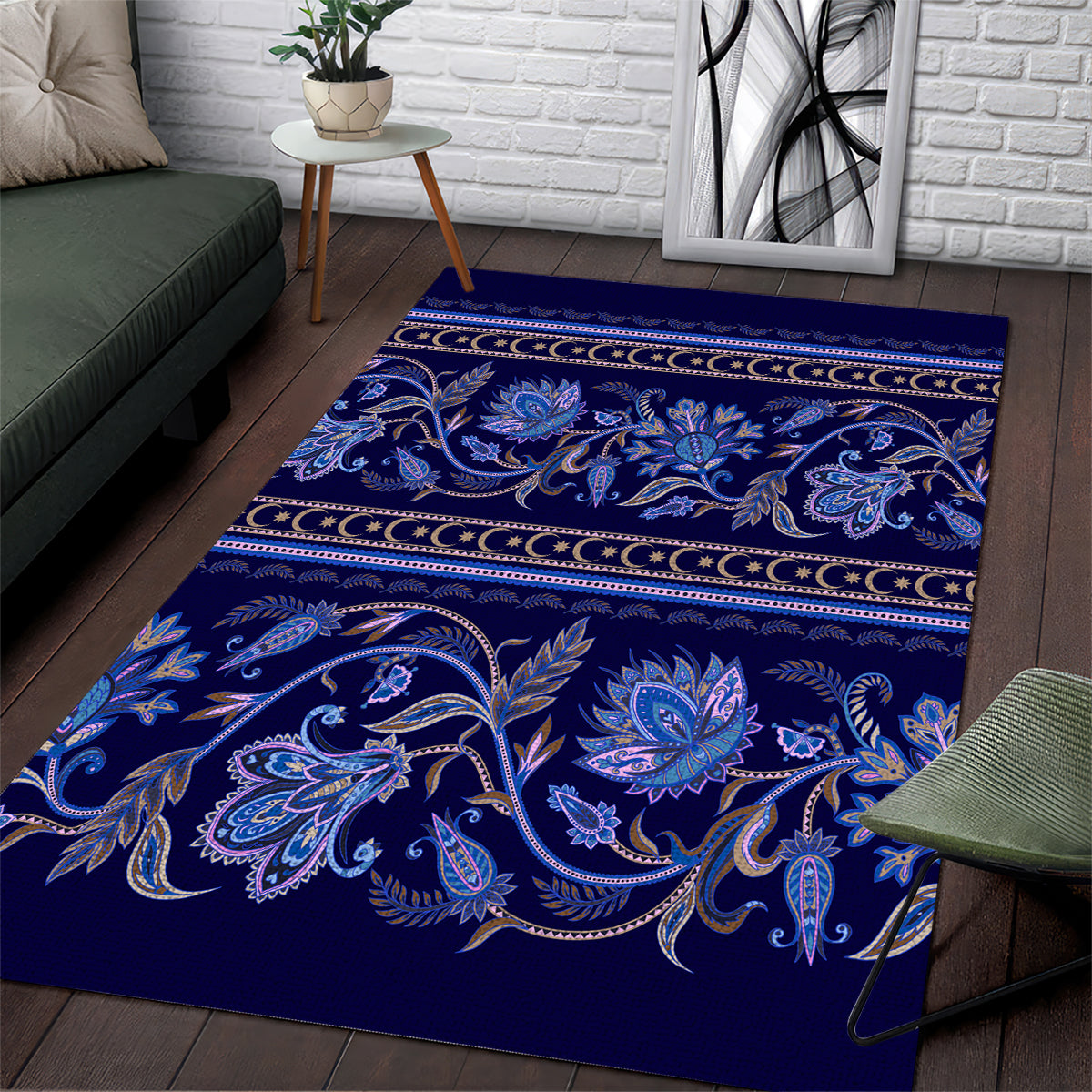 Azerbaijan Area Rug Traditional Pattern Ornament With Flowers Buta Blue LT9 - Wonder Print Shop