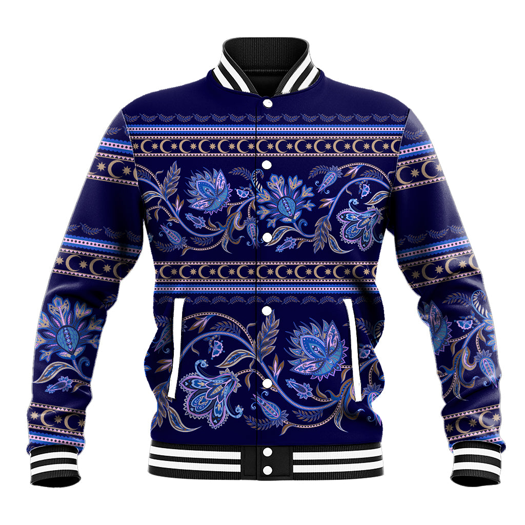 Azerbaijan Baseball Jacket Traditional Pattern Ornament With Flowers Buta Blue LT9 - Wonder Print Shop