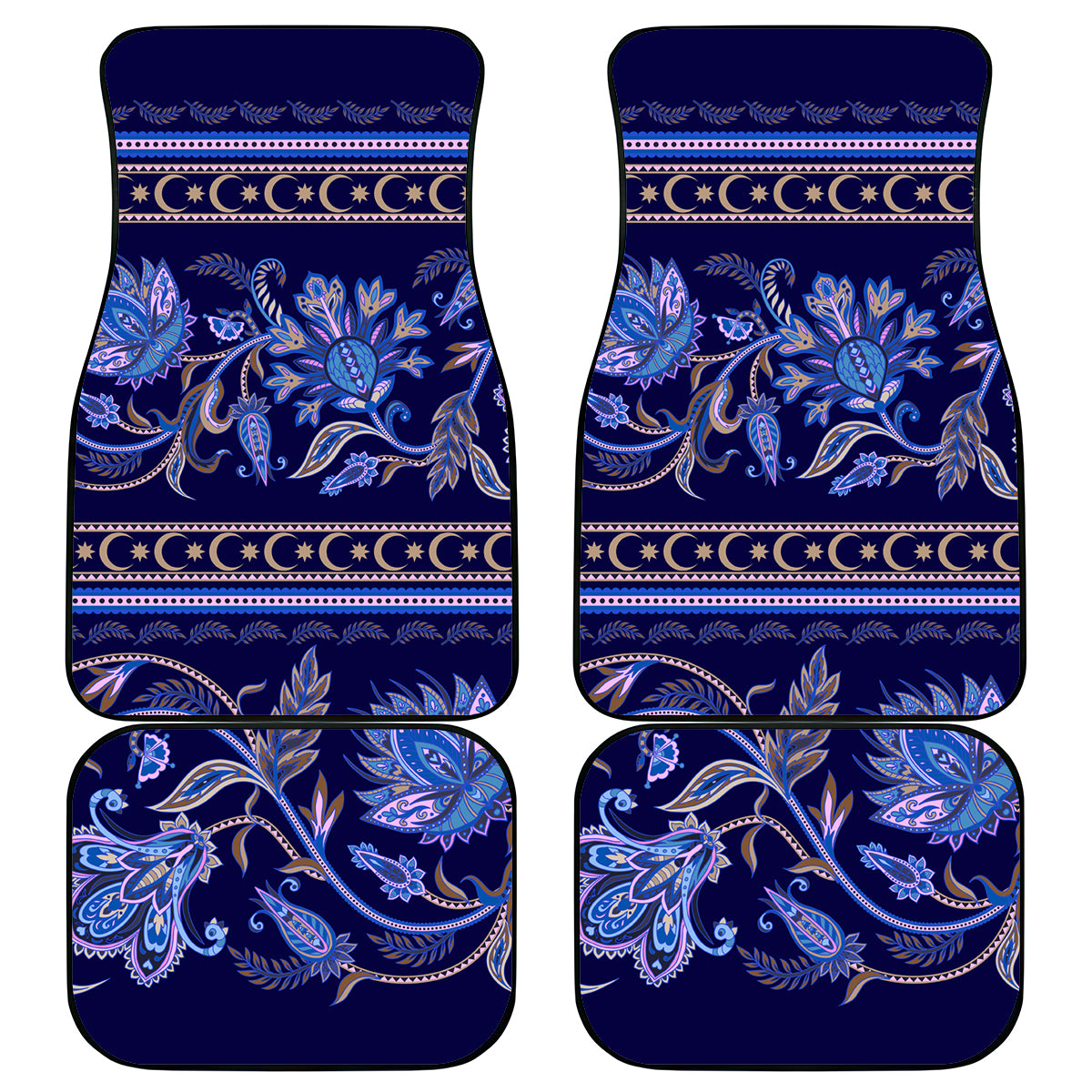 Azerbaijan Car Mats Traditional Pattern Ornament With Flowers Buta Blue LT9 - Wonder Print Shop