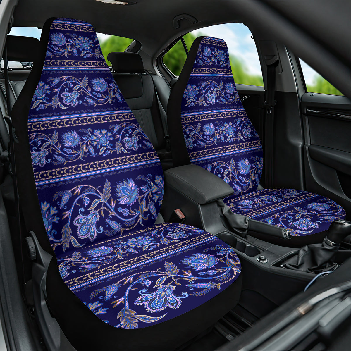 Azerbaijan Car Seat Cover Traditional Pattern Ornament With Flowers Buta Blue LT9 - Wonder Print Shop