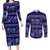 Azerbaijan Couples Matching Long Sleeve Bodycon Dress and Long Sleeve Button Shirts Traditional Pattern Ornament With Flowers Buta Blue LT9 - Wonder Print Shop