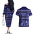 Azerbaijan Couples Matching Off The Shoulder Long Sleeve Dress and Hawaiian Shirt Traditional Pattern Ornament With Flowers Buta Blue LT9 - Wonder Print Shop