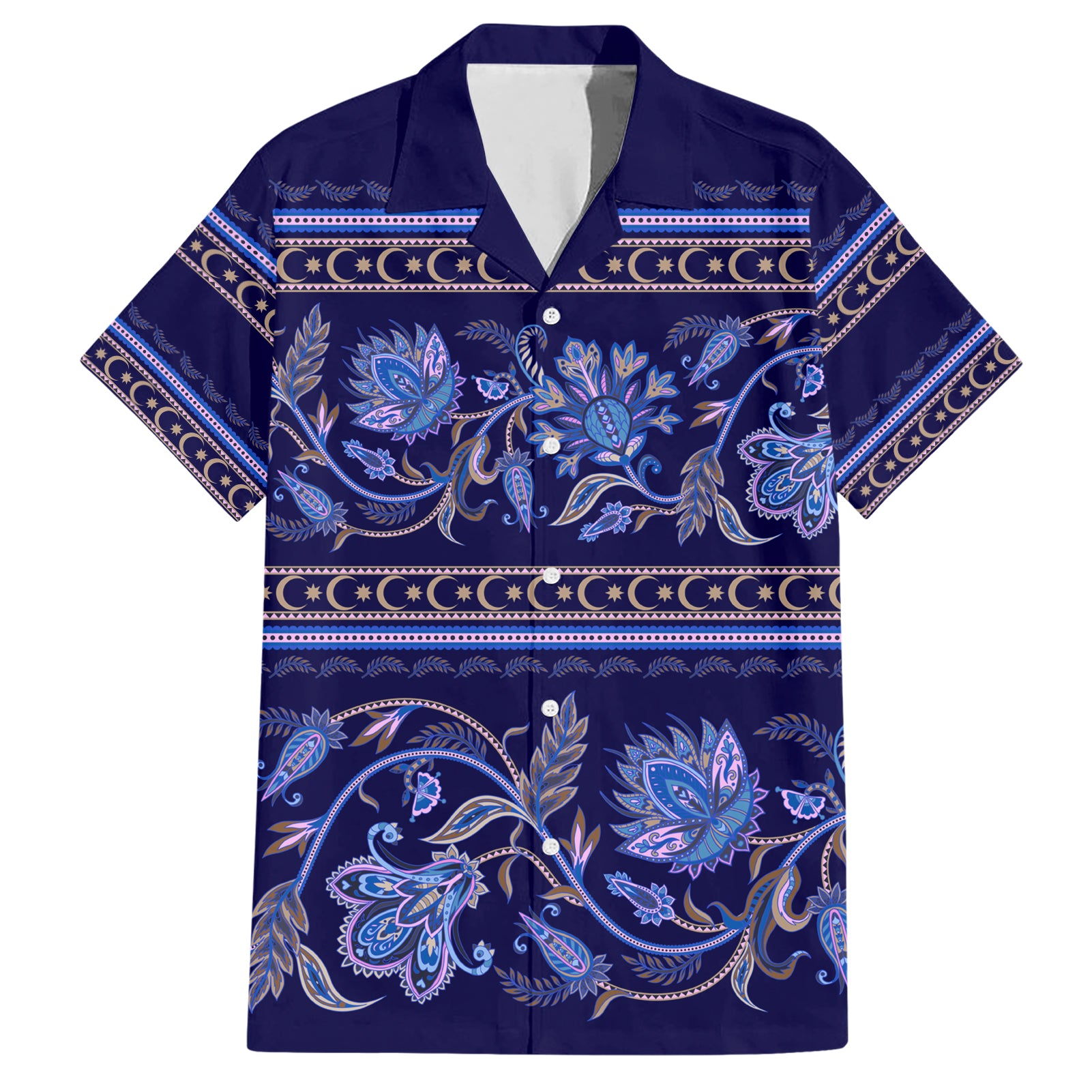 Azerbaijan Hawaiian Shirt Traditional Pattern Ornament With Flowers Buta Blue - Wonder Print Shop