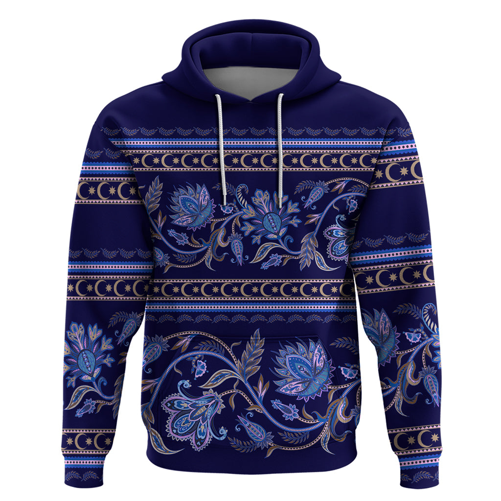 Azerbaijan Hoodie Traditional Pattern Ornament With Flowers Buta Blue - Wonder Print Shop