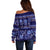 Azerbaijan Off Shoulder Sweater Traditional Pattern Ornament With Flowers Buta Blue - Wonder Print Shop