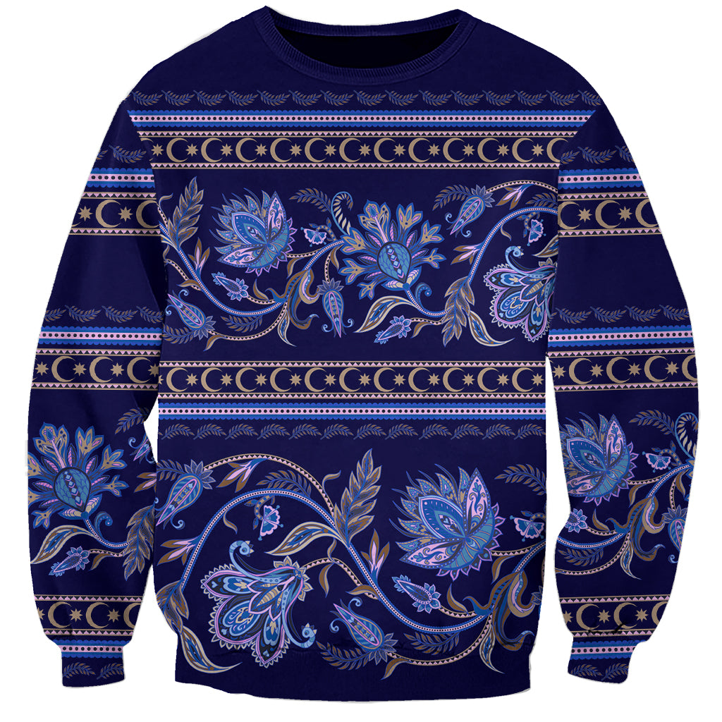 Azerbaijan Sweatshirt Traditional Pattern Ornament With Flowers Buta Blue - Wonder Print Shop