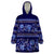 Azerbaijan Wearable Blanket Hoodie Traditional Pattern Ornament With Flowers Buta Blue - Wonder Print Shop