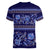 Azerbaijan Women V Neck T Shirt Traditional Pattern Ornament With Flowers Buta Blue - Wonder Print Shop