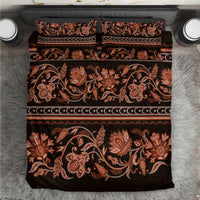 Dark brown bedding set with orange floral ornamental pattern and coordinating pillowcases