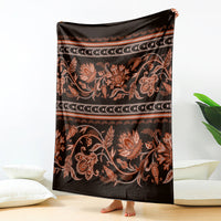 Traditional patterned throw blanket with floral buta ornaments, dark base, fringeless