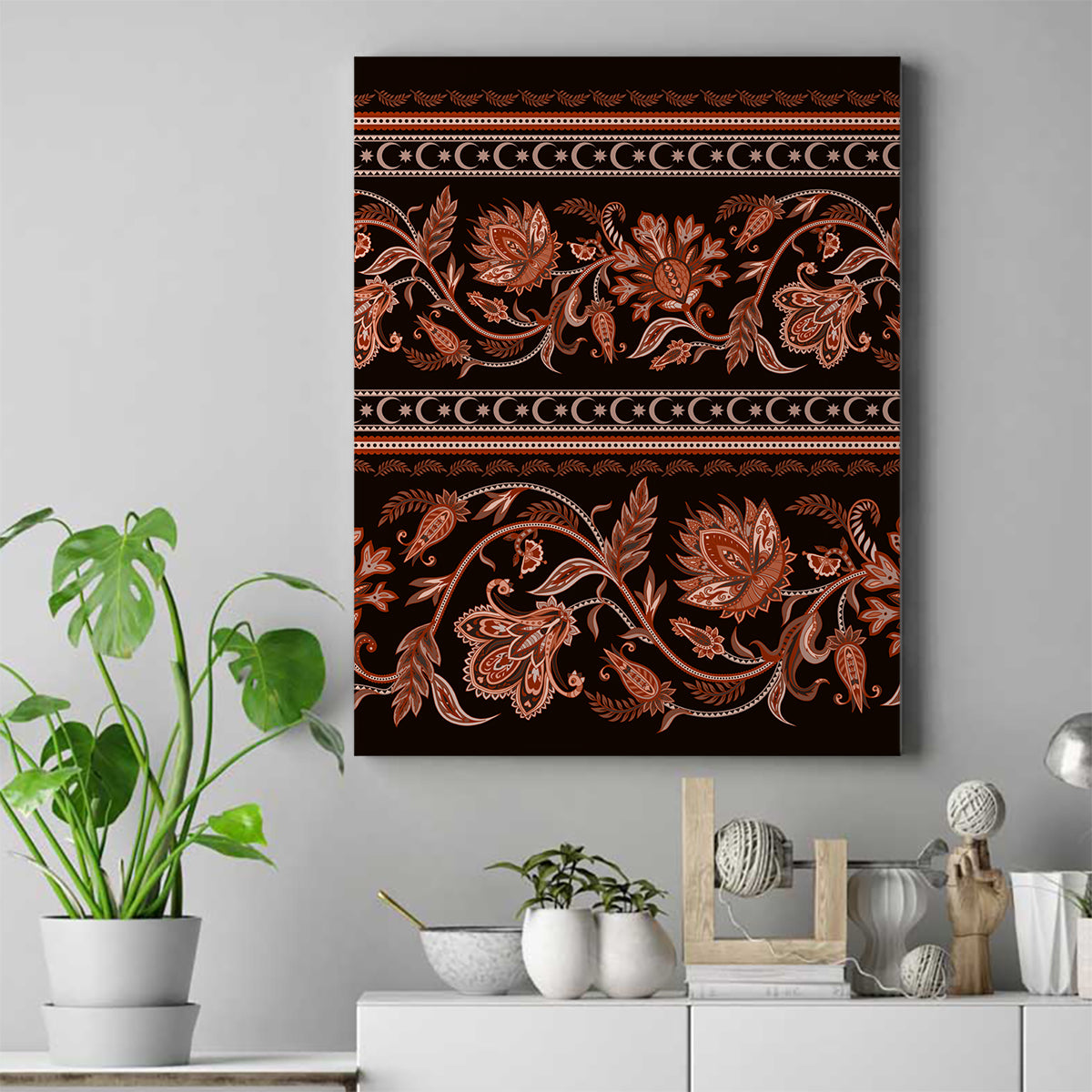 Azerbaijan Canvas Wall Art Traditional Pattern Ornament With Flowers Buta Gold LT9 - Wonder Print Shop