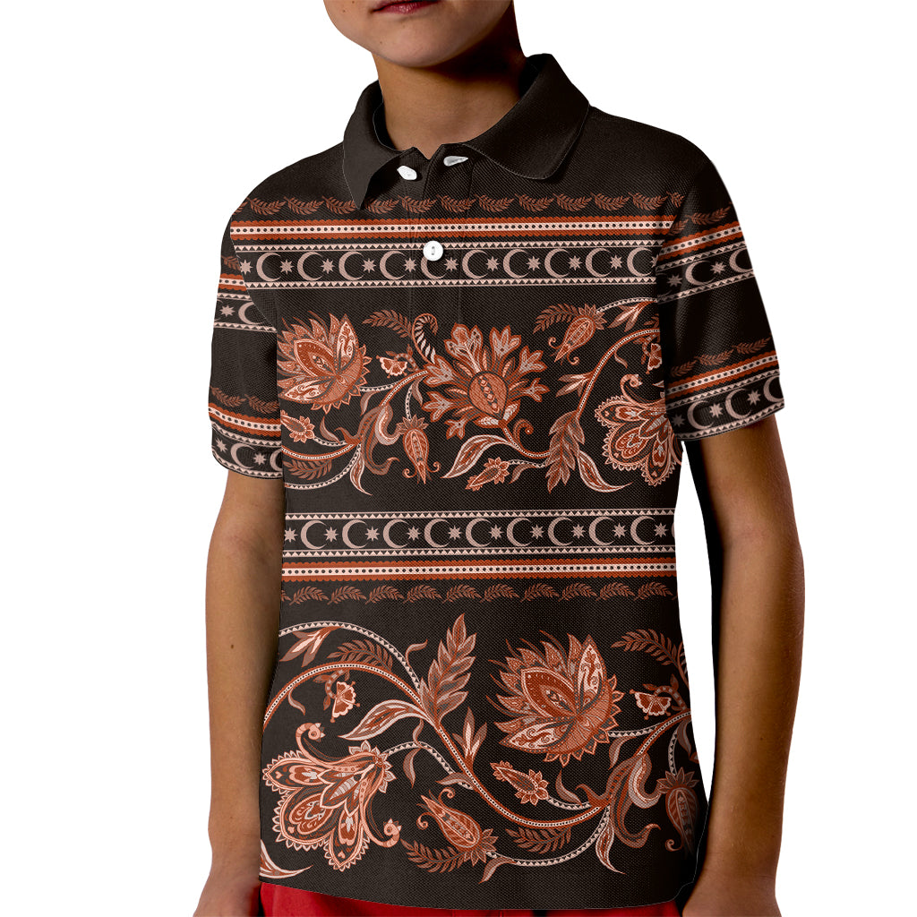 Azerbaijan Kid Polo Shirt Traditional Pattern Ornament With Flowers Buta Gold - Wonder Print Shop