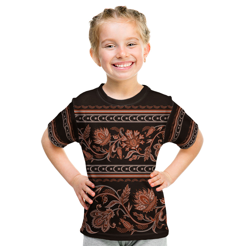 Azerbaijan Kid T Shirt Traditional Pattern Ornament With Flowers Buta Gold - Wonder Print Shop