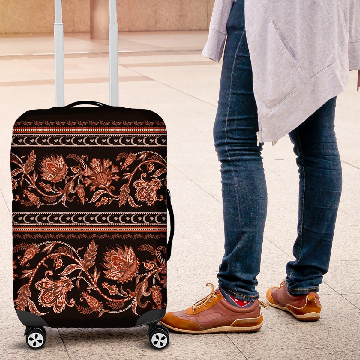 Azerbaijan Luggage Cover Traditional Pattern Ornament With Flowers Buta Gold - Wonder Print Shop