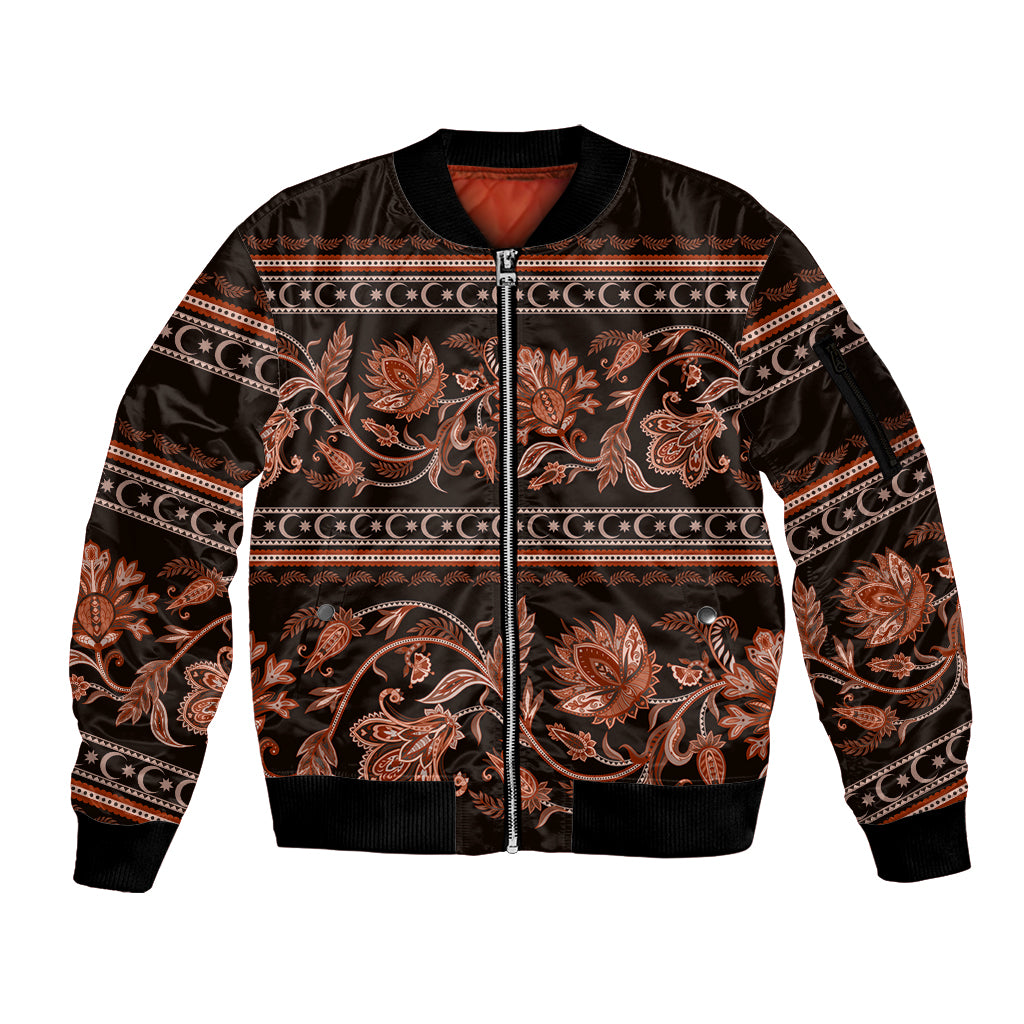 Azerbaijan Sleeve Zip Bomber Jacket Traditional Pattern Ornament With Flowers Buta Gold - Wonder Print Shop