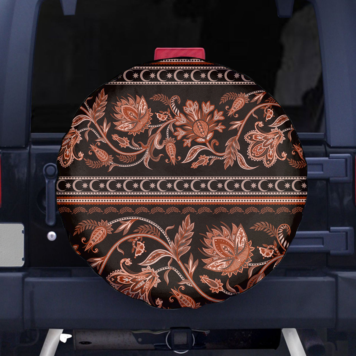 Azerbaijan Spare Tire Cover Traditional Pattern Ornament With Flowers Buta Gold - Wonder Print Shop