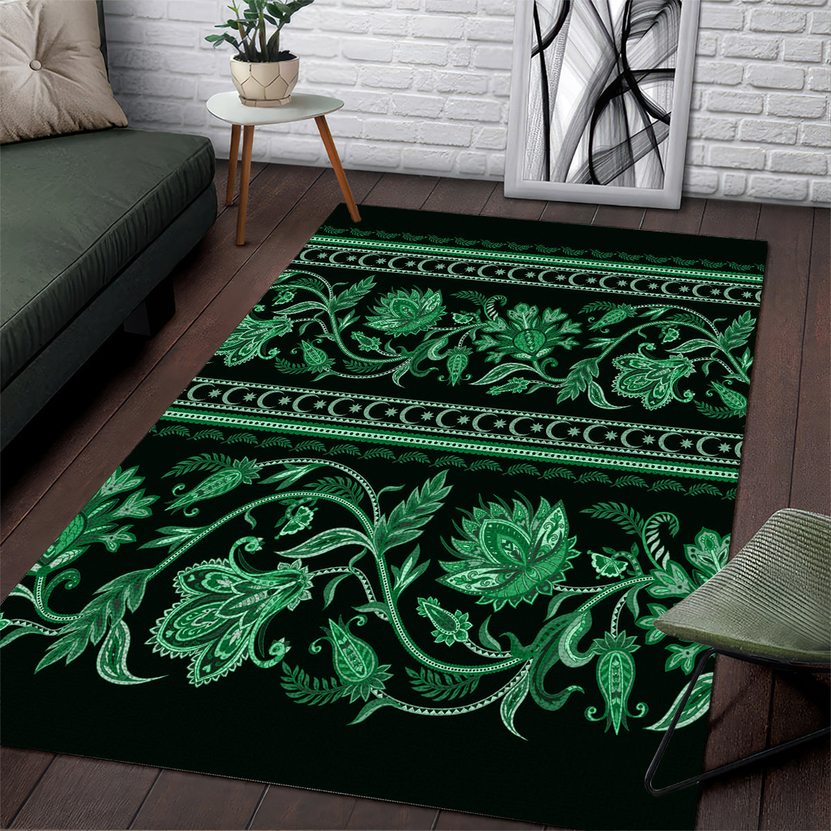 Azerbaijan Area Rug Traditional Pattern Ornament With Flowers Buta Green LT9 - Wonder Print Shop